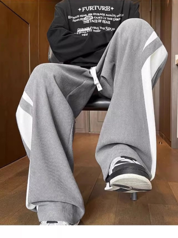 Őszi-téli férfi sportnadrág fleece bevonattal, egyenes szabású, mindennapi viselethez