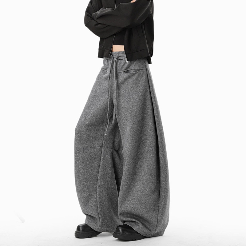 Unisex hlače za jesen-zimu u tamnosivoj boji, široke nogavice, ravni kroj, srednje visoki struk, 100% poliester