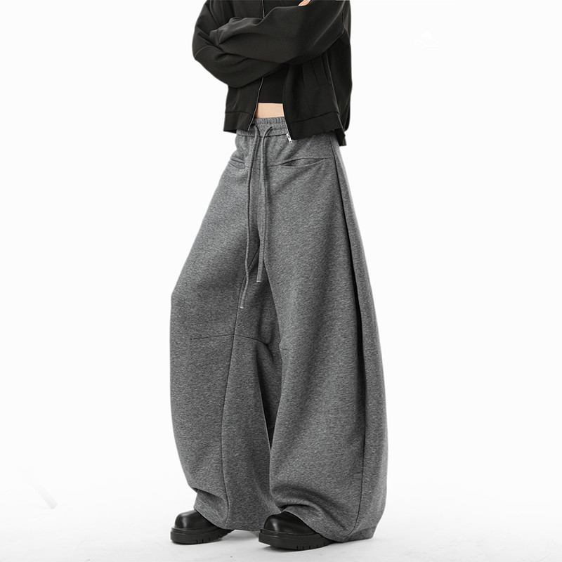 Unisex hlače za jesen-zimu u tamnosivoj boji, široke nogavice, ravni kroj, srednje visoki struk, 100% poliester
