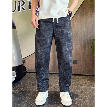 Férfiaknak szóló tie-dye retro egyenes szabású nadrág, laza, sportos hétköznapi pamutkeverék