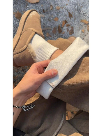 Férfi barna corduroy nadrág téli, egyenes szabás, fleece bélés, lazább, mindennapi nadrág