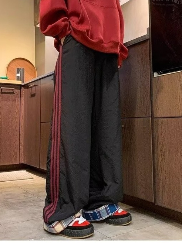 Férfi téli fleece-töltésű kockás nadrág, meleg, egyenes szabású, vintage casual, széles fazonú