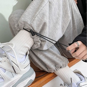 Muške jogger hlače za jesen, ležerno krojene, široke nogavice, sive, vezanje na struku, plus veličina
