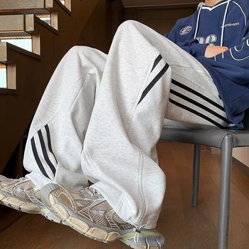Férfi háromcsíkos patchwork nadrág, tavaszi casual sportnadrág, lazán szabott, egyenes szárú