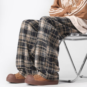 Muške vintage karirane casual hlače – ležernog kroja, ravne nogavice, jesenski stil
