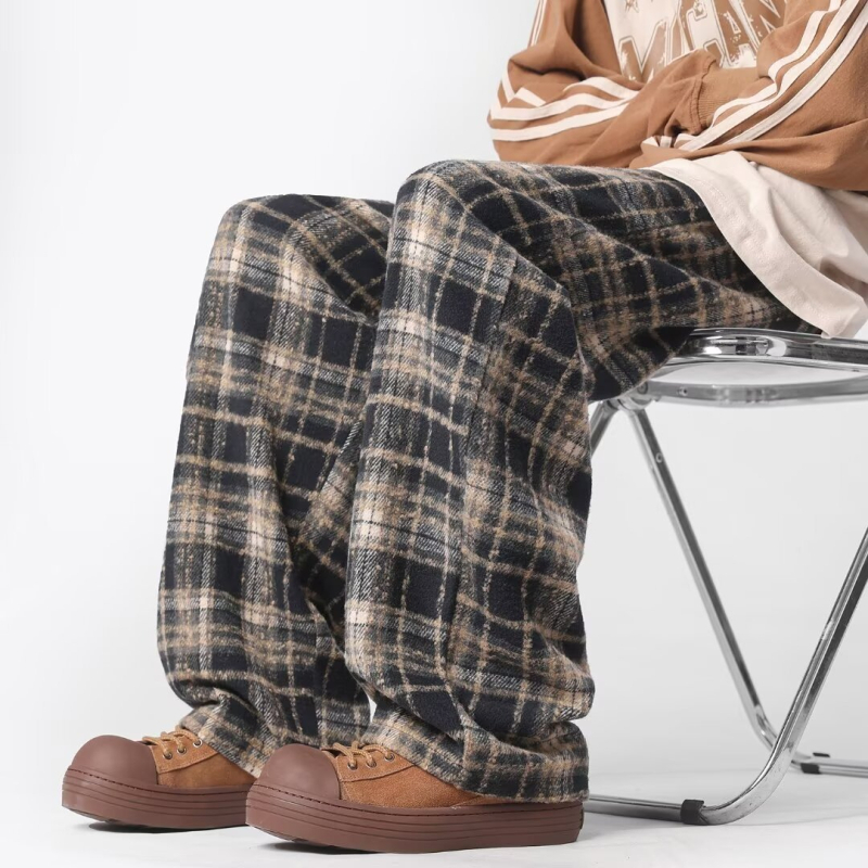 Muške vintage karirane casual hlače – ležernog kroja, ravne nogavice, jesenski stil