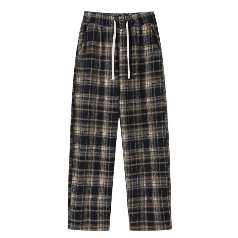 Muške vintage karirane casual hlače – ležernog kroja, ravne nogavice, jesenski stil