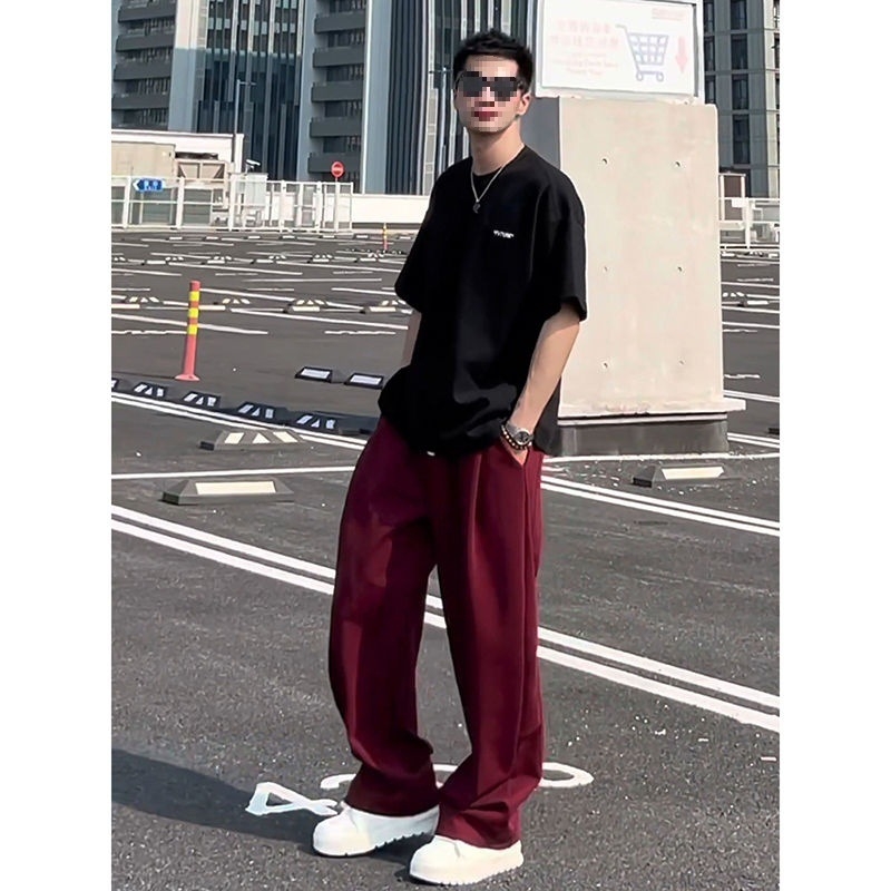 Ankora Crvene sweatpants s scimitarom za muškarce, proljeće–jesen, svestran ležeran kroj, američki retro doživljaj, casual široke hlače
