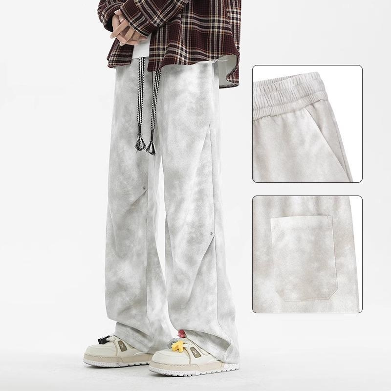 Tie-dye férfi casual nadrágok, laza szabású, széles lábszárú, egyenes szárú, tavasz–ősz viselet