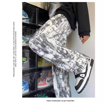 Téli laza, széles szárú nadrág tiniknek, koreai stílusú fleece béléses, sportos-casual egyenes szabás