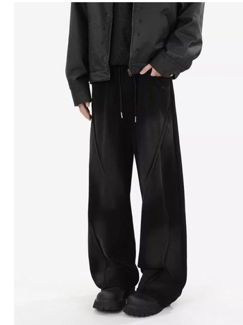 Muške sive jogger hlače u japanskom stilu, vintage dojam, udoban kroj, široke nogavice, kolidž streetwear