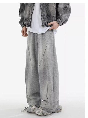 Muške sive jogger hlače u japanskom stilu, vintage dojam, udoban kroj, široke nogavice, kolidž streetwear