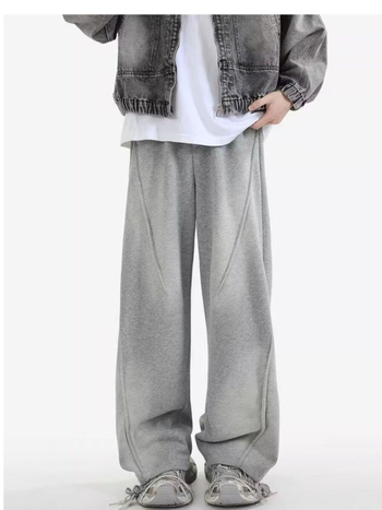 Muške sive jogger hlače u japanskom stilu, vintage dojam, udoban kroj, široke nogavice, kolidž streetwear