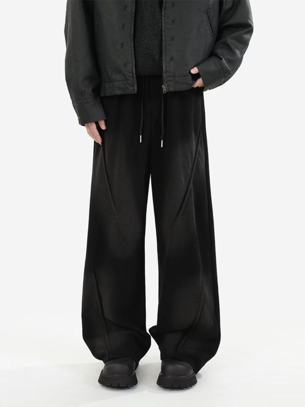 Muške sive jogger hlače u japanskom stilu, vintage dojam, udoban kroj, široke nogavice, kolidž streetwear
