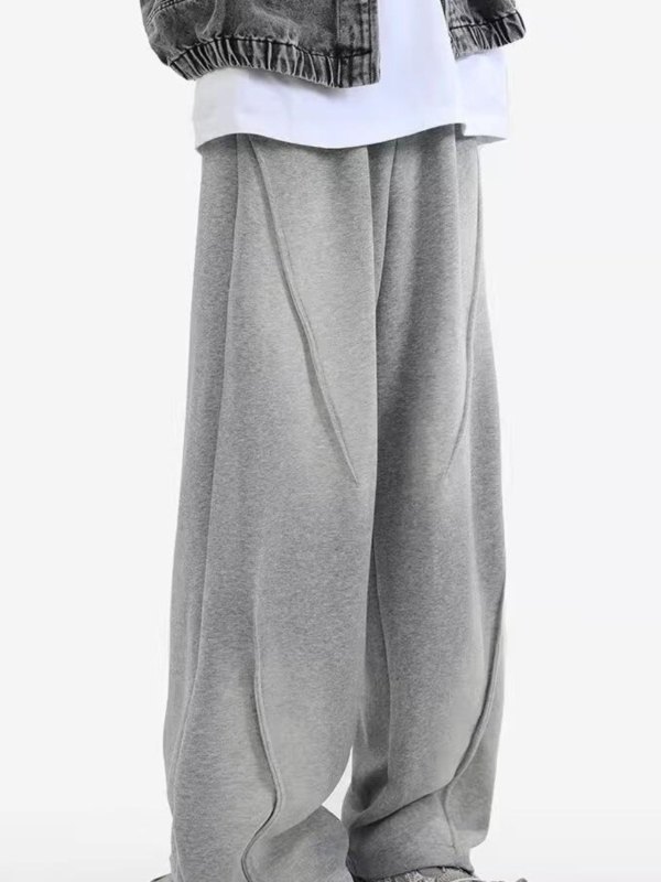 Muške sive jogger hlače u japanskom stilu, vintage dojam, udoban kroj, široke nogavice, kolidž streetwear