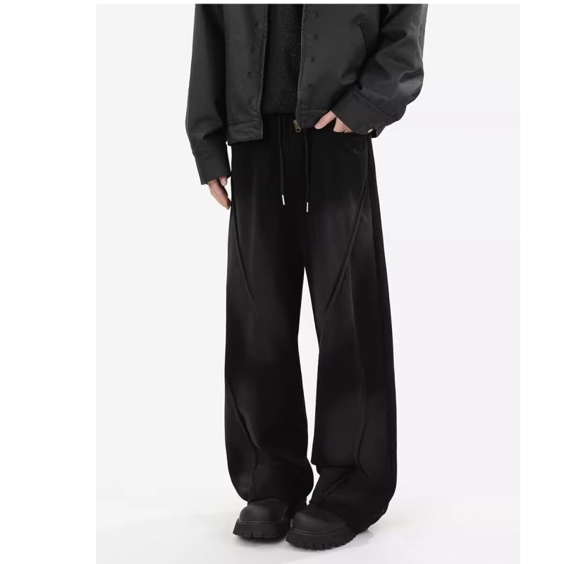 Muške sive jogger hlače u japanskom stilu, vintage dojam, udoban kroj, široke nogavice, kolidž streetwear