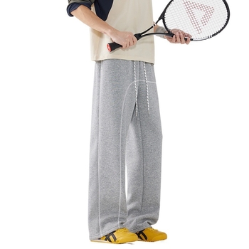 Férfiaknak szóló széles lábú, szürke sportnadrág kontrasztvarrással, casual stílus, 2026 tavasz