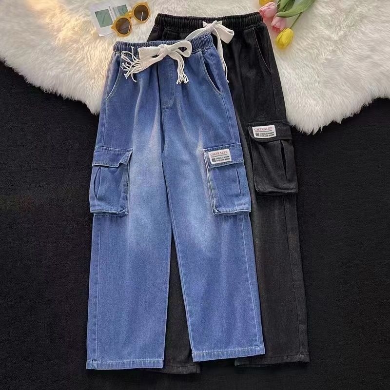 Muške traperice radničkog stila od denima, američki stil, isprane vintage, s više džepova, ravni kroj, opuštena silueta, široke nogavice, svakodnevno nošenje