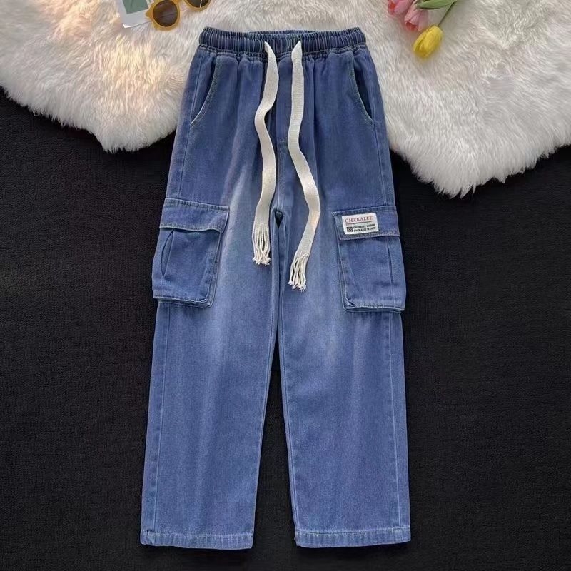 Muške traperice radničkog stila od denima, američki stil, isprane vintage, s više džepova, ravni kroj, opuštena silueta, široke nogavice, svakodnevno nošenje