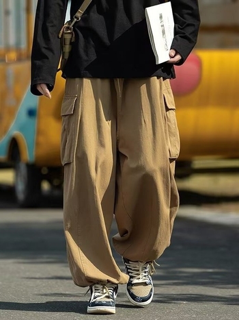 Muške khaki cargo hlače, plus veličina, oversize, široka kroj, casual radni stil
