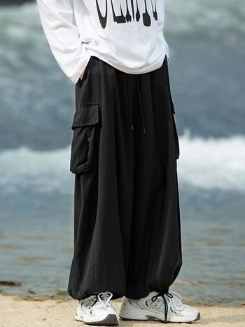 Muške khaki cargo hlače, plus veličina, oversize, široka kroj, casual radni stil