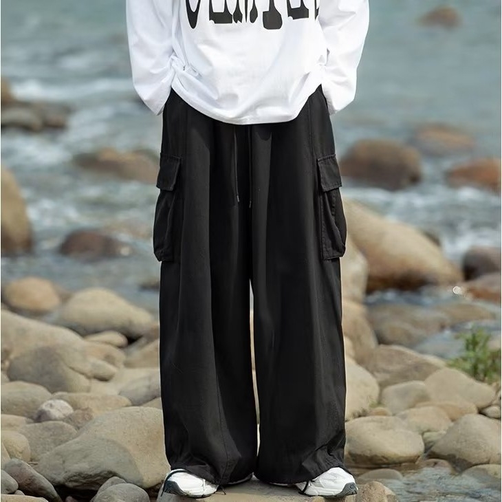 Muške khaki cargo hlače, plus veličina, oversize, široka kroj, casual radni stil
