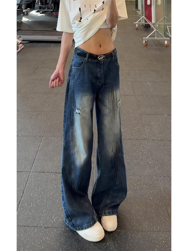 Férfi kék denim farmer, amerikai retro stílus, nyár, lazán szabott BF fazon, széles szár