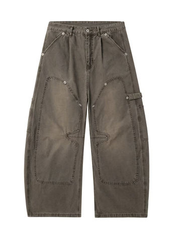 Vintage kopottas munkaruha-stílusú férfi nadrág, laza szabású, széles szárú, amerikai ihletésű dizájn