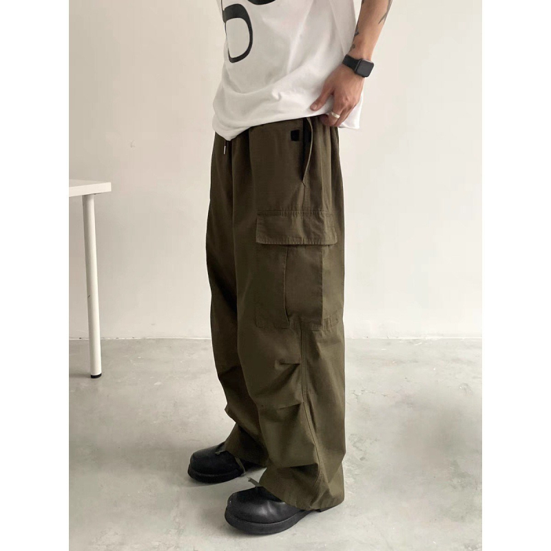 Japán stílusú retro munkásnadrág férfiaknak, középmagas derekú, laza, kényelmes, széles lábszárú.