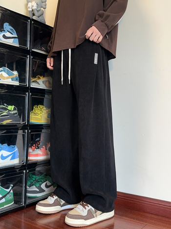 Chenille casual nadrág férfiaknak, tavasz–ősz, széles szárú, plusz méret, egyenes szabás