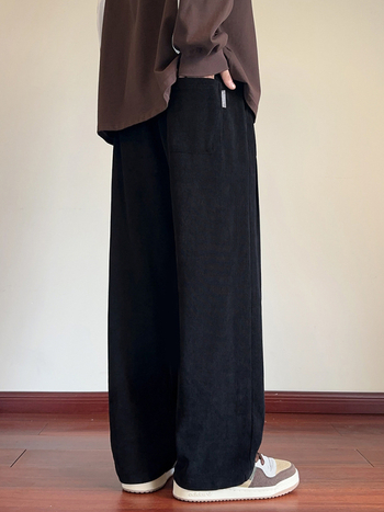 Chenille casual nadrág férfiaknak, tavasz–ősz, széles szárú, plusz méret, egyenes szabás