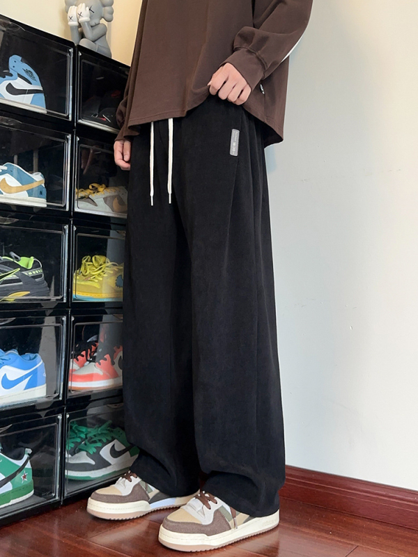 Chenille casual nadrág férfiaknak, tavasz–ősz, széles szárú, plusz méret, egyenes szabás