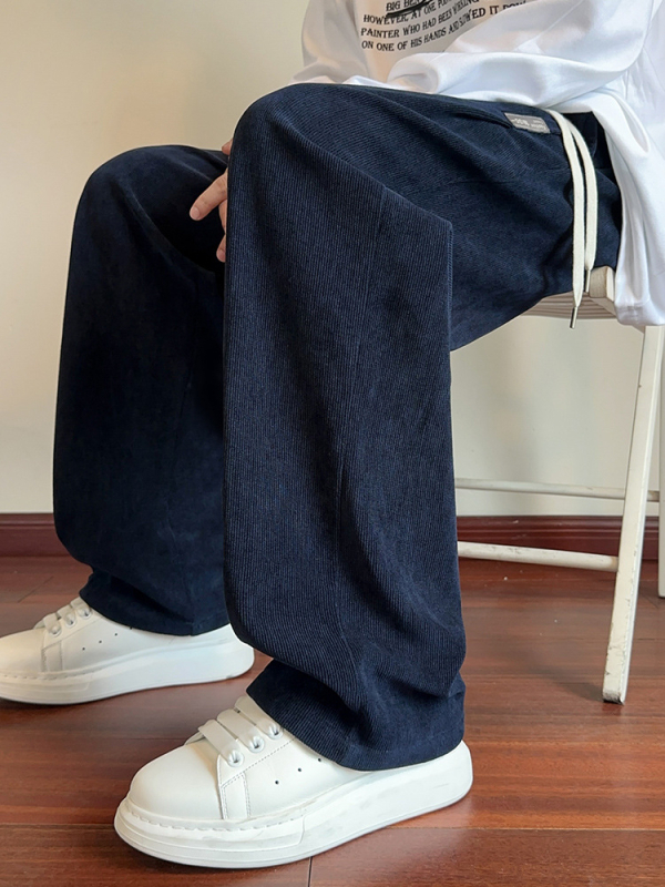 Chenille casual nadrág férfiaknak, tavasz–ősz, széles szárú, plusz méret, egyenes szabás