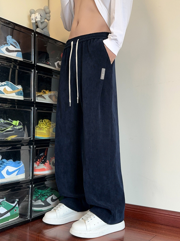 Chenille casual nadrág férfiaknak, tavasz–ősz, széles szárú, plusz méret, egyenes szabás