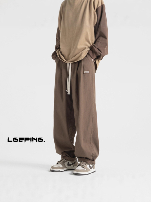 Muške oversize drapirane casual hlače za proljeće i jesen, ravne krojeve, široke streetwear hlače