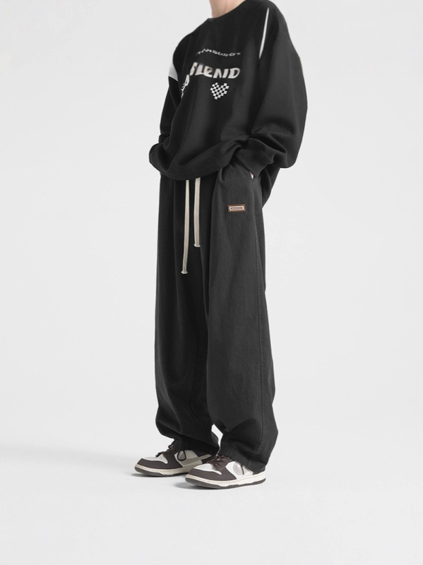 Muške oversize drapirane casual hlače za proljeće i jesen, ravne krojeve, široke streetwear hlače