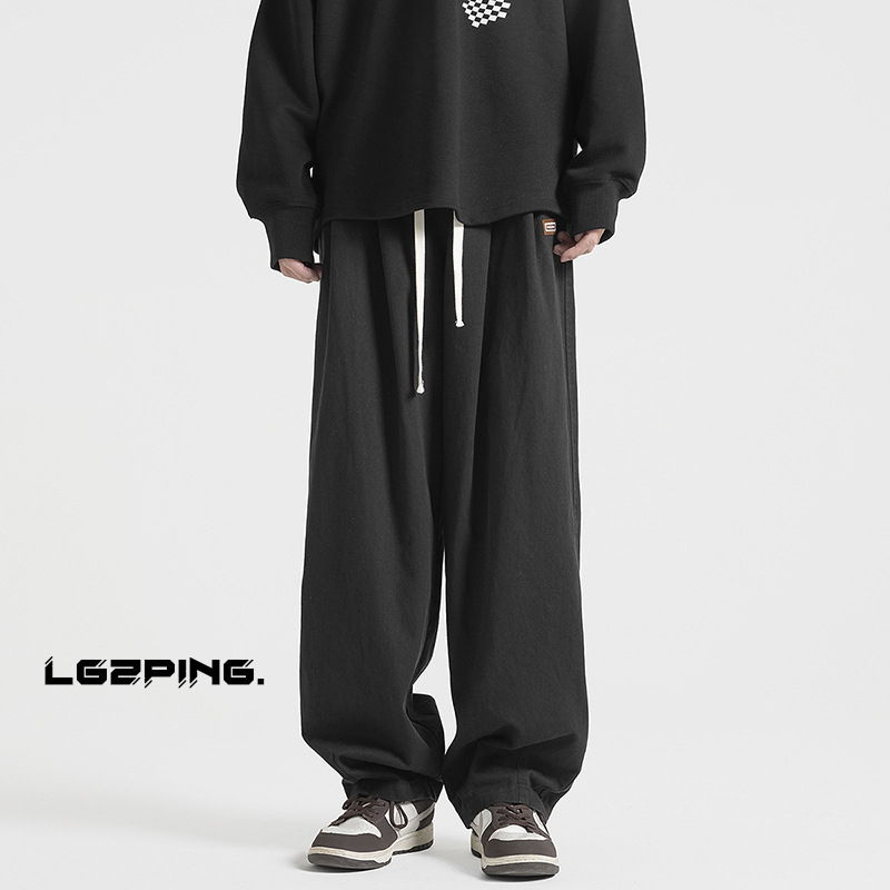 Muške oversize drapirane casual hlače za proljeće i jesen, ravne krojeve, široke streetwear hlače