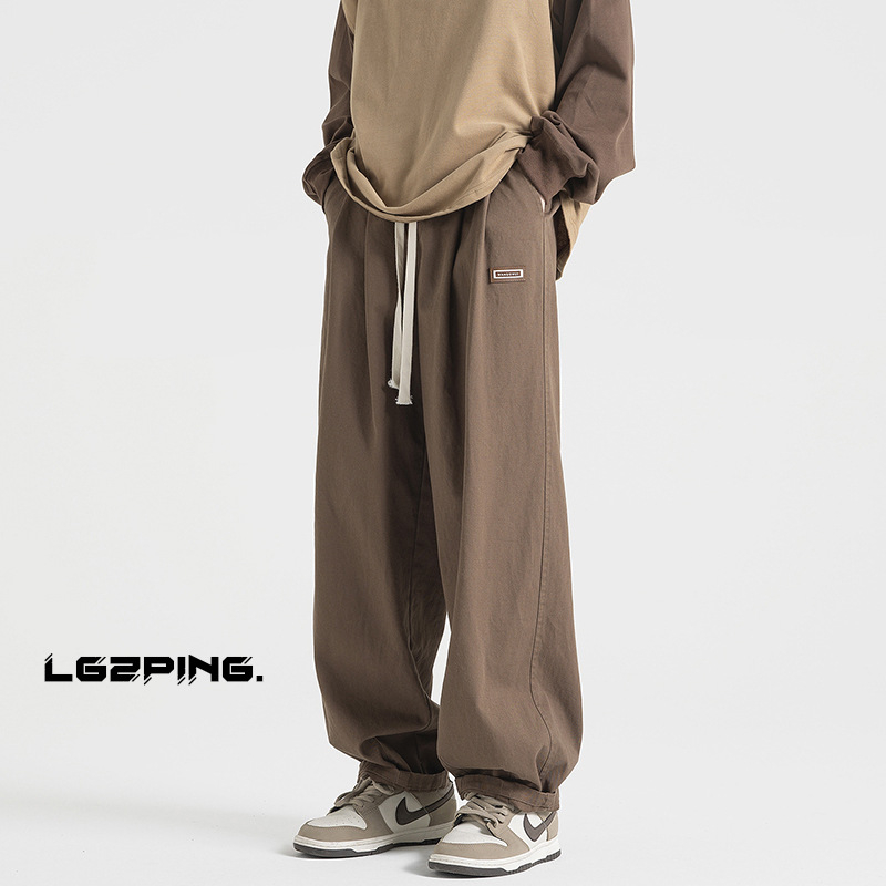 Muške oversize drapirane casual hlače za proljeće i jesen, ravne krojeve, široke streetwear hlače
