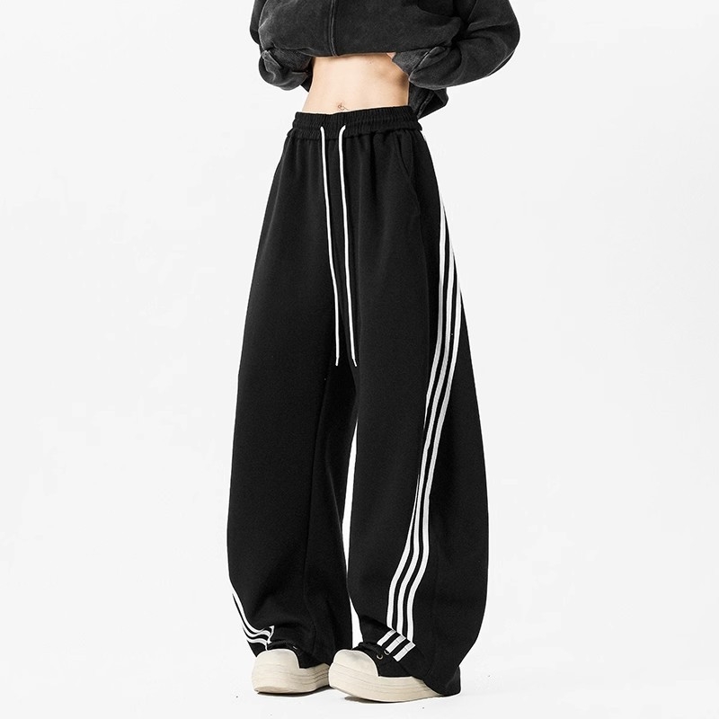 Newstep Sötétkék háromcsíkos, széles szárú férfi casual nadrág