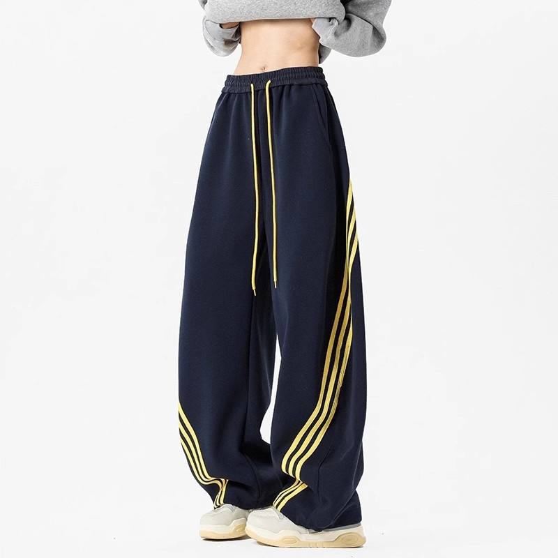Newstep Sötétkék háromcsíkos, széles szárú férfi casual nadrág