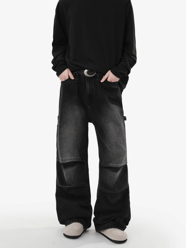 Férfi lazított, egyenes szárú farmer, mosott denim, workwear stílus, amerikai retro casual