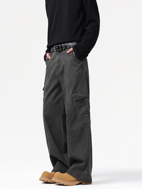 Muxi Clothing Amerikai retro több zsebes munkanadrág, uniszex, mindennapi viselet, laza, széles lábszárú egyenes szabás