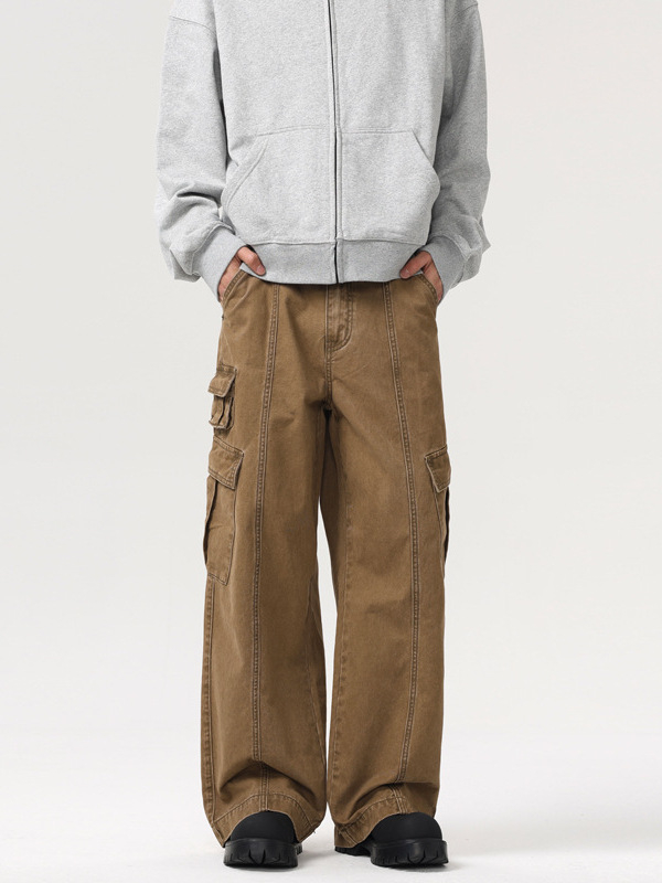 Muxi Clothing Amerikai retro több zsebes munkanadrág, uniszex, mindennapi viselet, laza, széles lábszárú egyenes szabás