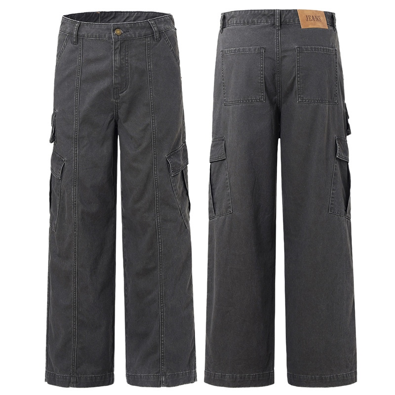 Muxi Clothing Amerikai retro több zsebes munkanadrág, uniszex, mindennapi viselet, laza, széles lábszárú egyenes szabás