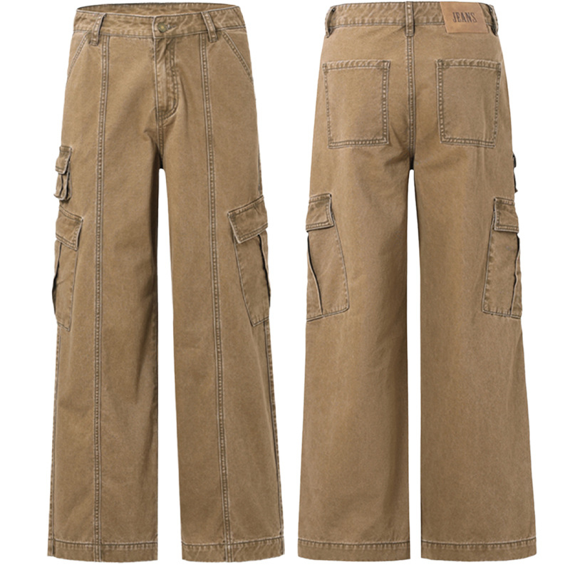 Muxi Clothing Amerikai retro több zsebes munkanadrág, uniszex, mindennapi viselet, laza, széles lábszárú egyenes szabás