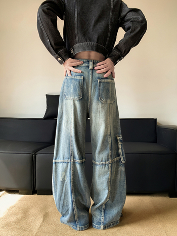 Američke hlače s višestrukim džepovima za muškarce, hip-hop streetwear, denim, široke nogavice