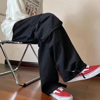 Férfi nyári munkásnadrág borvörös színben, hiphop stílusban, laza, egyenes szabású, széles szárú