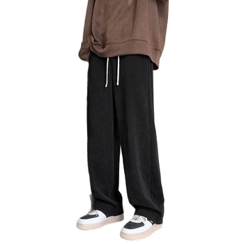 Beige kordbársony nadrág férfiaknak, fleece bélés, laza egyenes szabás, téli mindennapi darab csíkos mintával