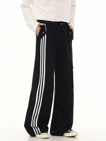 Oreeta Unisex sportske hlače u američkom preppy stilu, ravni kroj, široke nogavice, natpis slovima