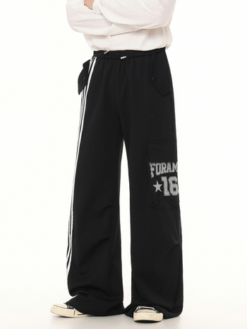 Oreeta Unisex sportske hlače u američkom preppy stilu, ravni kroj, široke nogavice, natpis slovima
